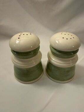 Vintage Ceramic Salt and Pepper Shakers Green/Cream